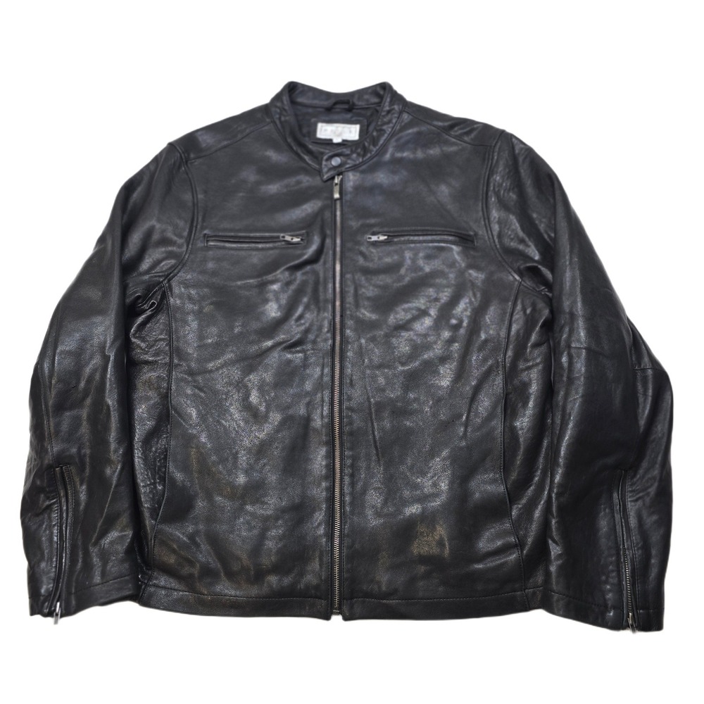 Pelle Studio Wilsons‎ Leather Moto Jacket Mens XL Black Collar Snap Motorcycle